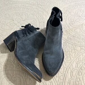 Anthropologie Klub Nico Suede Gray Black Back Tie‎ Ankle Booties